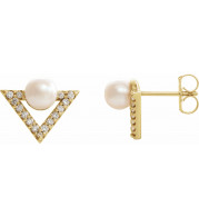 14K Yellow Freshwater Cultured Pearl & 1/5 CTW Diamond Earrings - 87015606P