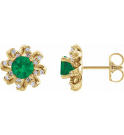 14K Yellow Emerald & 1/6 CTW Diamond Halo-Style Earrings - 87092631P