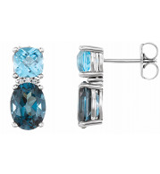 14K White London Blue Topaz, Swiss Blue Topaz & .01 CTW Diamond Earrings - 86308604P