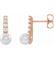 14K Rose Freshwater Cultured Pearl & 1/6 CTW Diamond Earrings - 86957607P