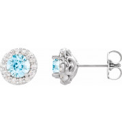 14K White 5 mm Round Aquamarine & 1/4 Diamond Earrings - 86839695P