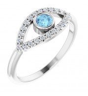 14K White Aquamarine & White Sapphire Evil Eye Ring - 72064612P