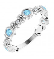 14K White Aquamarine & .03 CTW Diamond Leaf Ring - 71921600P