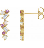 14K Yellow Ethiopian Opal, Pink Sapphire & 1/10 CTW Diamond Scattered Bar Earrings - 87048607P