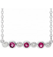 14K White Pink Tourmaline & .08 CTW Diamond Bezel-Set Bar 16-18 Necklace - 86706671P