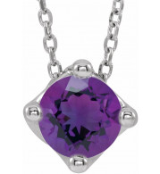14K White Amethyst Solitaire 16-18 Necklace - 869936085P