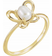 14K Yellow 4x3 mm Pearl June Youth Butterfly Birthstone Ring - 653415634P