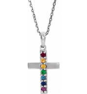 14K White Multi-Gemstone Cross 16-18 Necklace - R42381605P