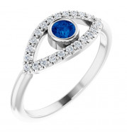 14K White Blue Sapphire & White Sapphire Evil Eye Ring - 72064605P