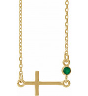 14K Yellow Emerald Sideways Cross 16-18 Necklace - R4235560016P