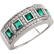 14K White Emerald & 3/8 CTW Diamond Ring - 62801276579P