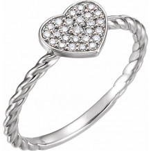 14K White 1/8 CTW Diamond Heart Rope Ring - 122881600P