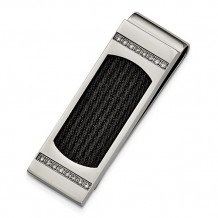 Chisel Stainless Steel Polished Black IP-Plated Wire With CZs Money Clip