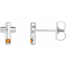 14K White Citrine Cross Earrings - R17020606P