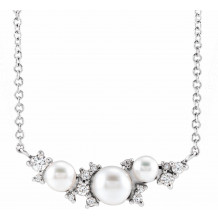 14K White Akoya Cultured Pearl & .08 CTW Diamond 18 Necklace - 87273124P