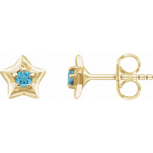 14K Yellow 3 mm Round March Youth Star Birthstone Earrings - 653421607P