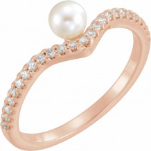 14K Rose Freshwater Cultured Pearl & 1/5 CTW Diamond V Ring - 6497602P