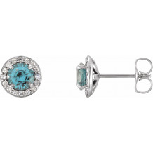14K White 5 mm Round Aquamarine & 1/8 CTW Diamond Earrings - 864586009P