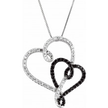 14K White & Black Rhodium Plated 1/2 CTW Black & White Diamond Double Heart 18 Necklace - 69472100P