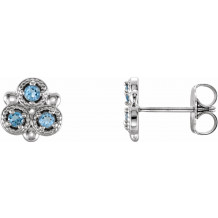 14K White Aquamarine Three-Stone Earrings - 86550600P