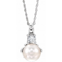14K White Freshwater Cultured Pearl & .02CTW Diamond 18 Necklace - 651534110P