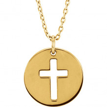 Stuller 14k Yellow Gold Pierced Cross Disc Necklace
