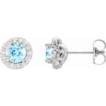 14K White 5 mm Round Aquamarine & 1/4 Diamond Earrings - 86839695P