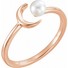 14K Rose Cultured Freshwater Pearl Crescent Moon Ring - 6494602P