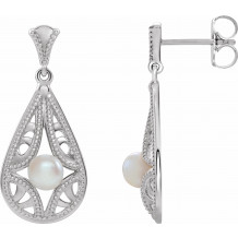 14K White Freshwater Cultured Pearl Vintage-Inspired Earrings - 86932600P