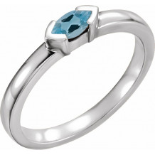 14K White Aquamarine Marquise Stackable Family Ring - 713546008P