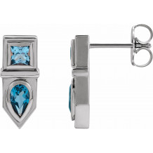14K White Blue Multi-Gemstone Geometric Bar Drop Earrings - 87039600P