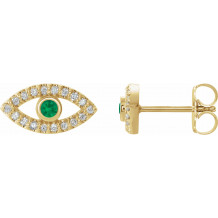 14K Yellow Emerald & White Sapphire Earrings - 86884619P