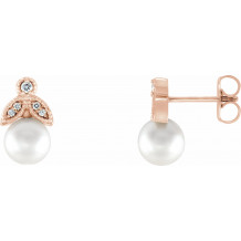 14K Rose Freshwater Pearl & .06 CTW Diamond Earrings - 86485602P