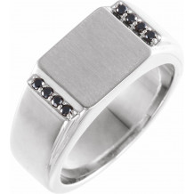 14K White 1/10 CTW Black Diamond 11.5x10 mm Rectangle Signet Ring - 9859601P