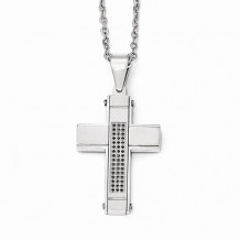 Chisel Stainless Steel Brushed And Polished W/ Black CZ Cross Necklace