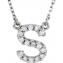 14K White Initial S 1/8 CTW Diamond 16 Necklace - 67311118P
