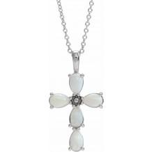 14K White Cabochon White Opal Cross 16-18 Necklace - R42378630P