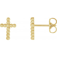 14K Yellow Beaded Cross Earrings - R17012101P