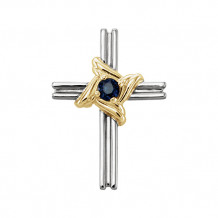 Stuller 14k White & Yellow Blue Sapphire Cross Pendant