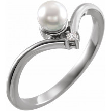 14K White Akoya Cultured Pearl & .025 CTW Diamond Ring - 6526113P