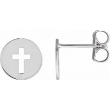 14K White 8 mm Pierced Cross Disc Earrings - R17016600P