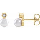 14K Yellow Akoya Cultured Pearl & .06 CTW Diamond Bezel-Set Earrings - 87317149P photo