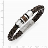 Chisel Stainless Steel Polished Brown Leather Black Rubber Bracelet photo 2