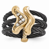 Quality Gold Edward Mirell Black Titanium & Bronze Cable White Sapphire Cable Flexible Ring photo