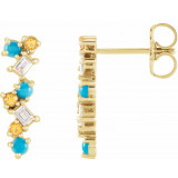 14K Yellow Turquoise, Honey Topaz & 1/10 CTW Diamond Scattered Bar Earrings - 87048608P photo