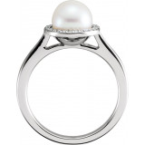 14K White Freshwater Cultured Pearl & .07 CTW Diamond Halo-Style Ring - 6471101P photo 2