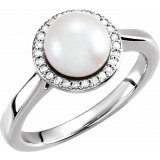 14K White Freshwater Cultured Pearl & .07 CTW Diamond Halo-Style Ring - 6471101P photo