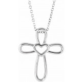 14K White Cross with Heart 16-18 Necklace - R42367600P photo