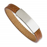Stainless Steel Light Brown Leather Adjustable 8.25in Bracelet photo