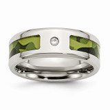 Chisel Stainless Steel Polished With CZ Printed Green Camo Under Rubber Men's Band photo